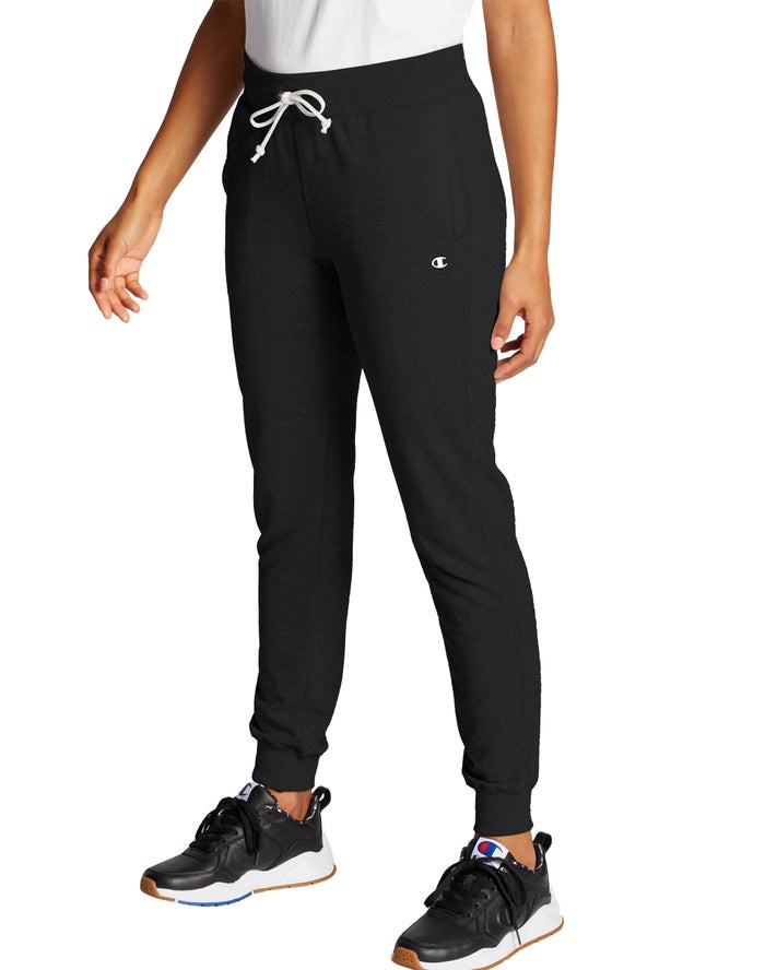 Champion Womens Joggers NZ - French Terry Black ( 9023-FDKQZ )